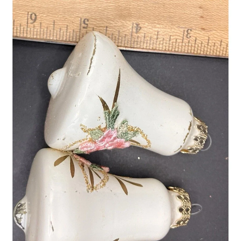Vintage Set of 3 Glass Bell Christmas Ornaments West Germany 3” Floral